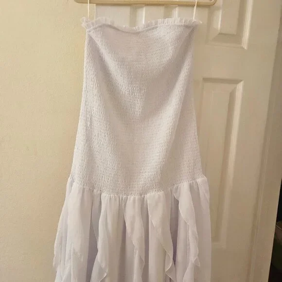 Sleeveless boho Bridal Spring white smocked drop waist bodice ruffle skirt 2X - Picture 3 of 13
